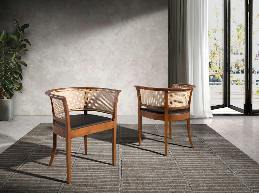 - Chaise similicuir avec rotin et effet bois noyer