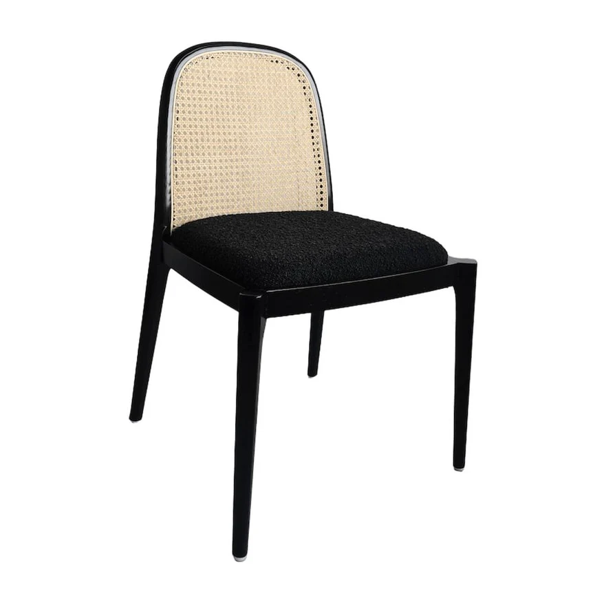 Beechwood Solid Wood Black Boucle Cane Dining Chair