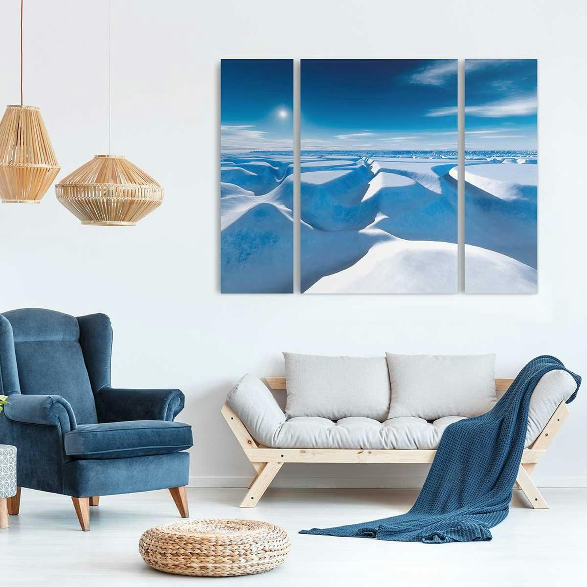 GRANDS ESPACES - Triptyque sur toile enneigé 125x97 cm