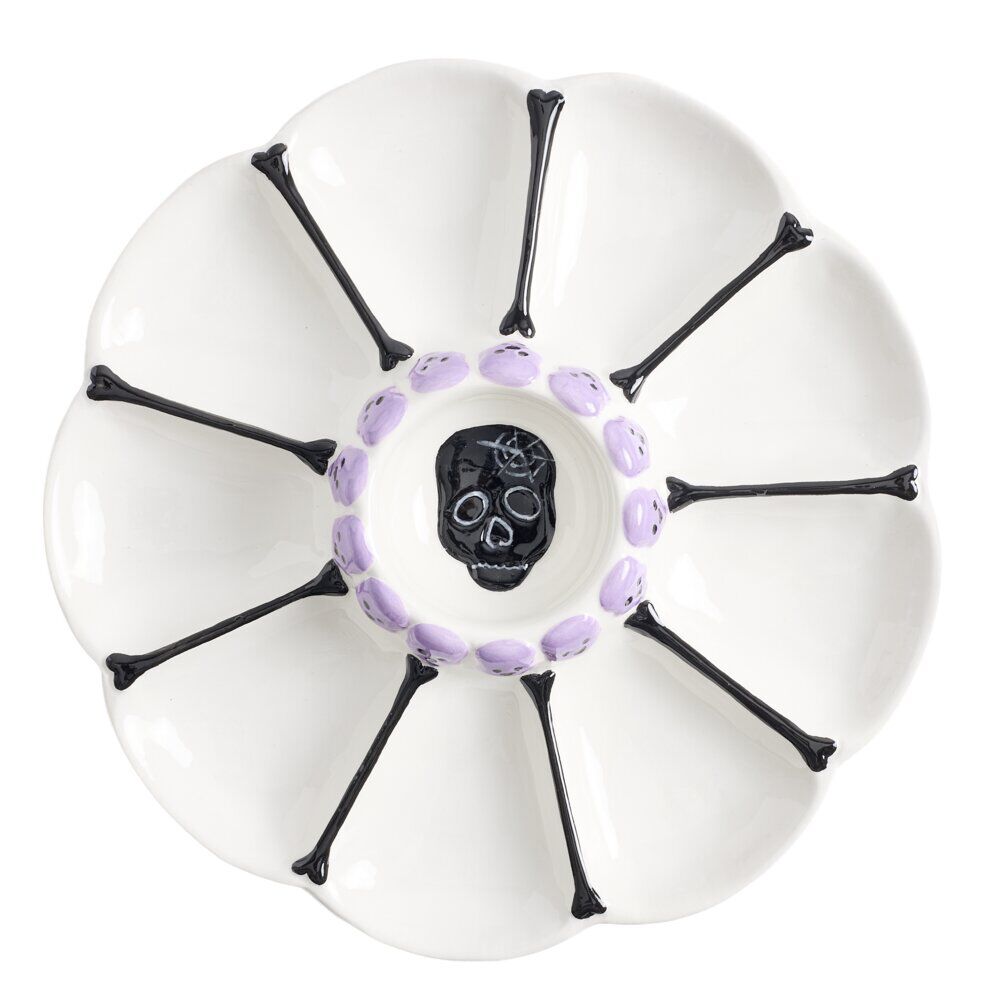 Assiette à tapas Halloween motif tête de mort dolomite blanc Ø24cm