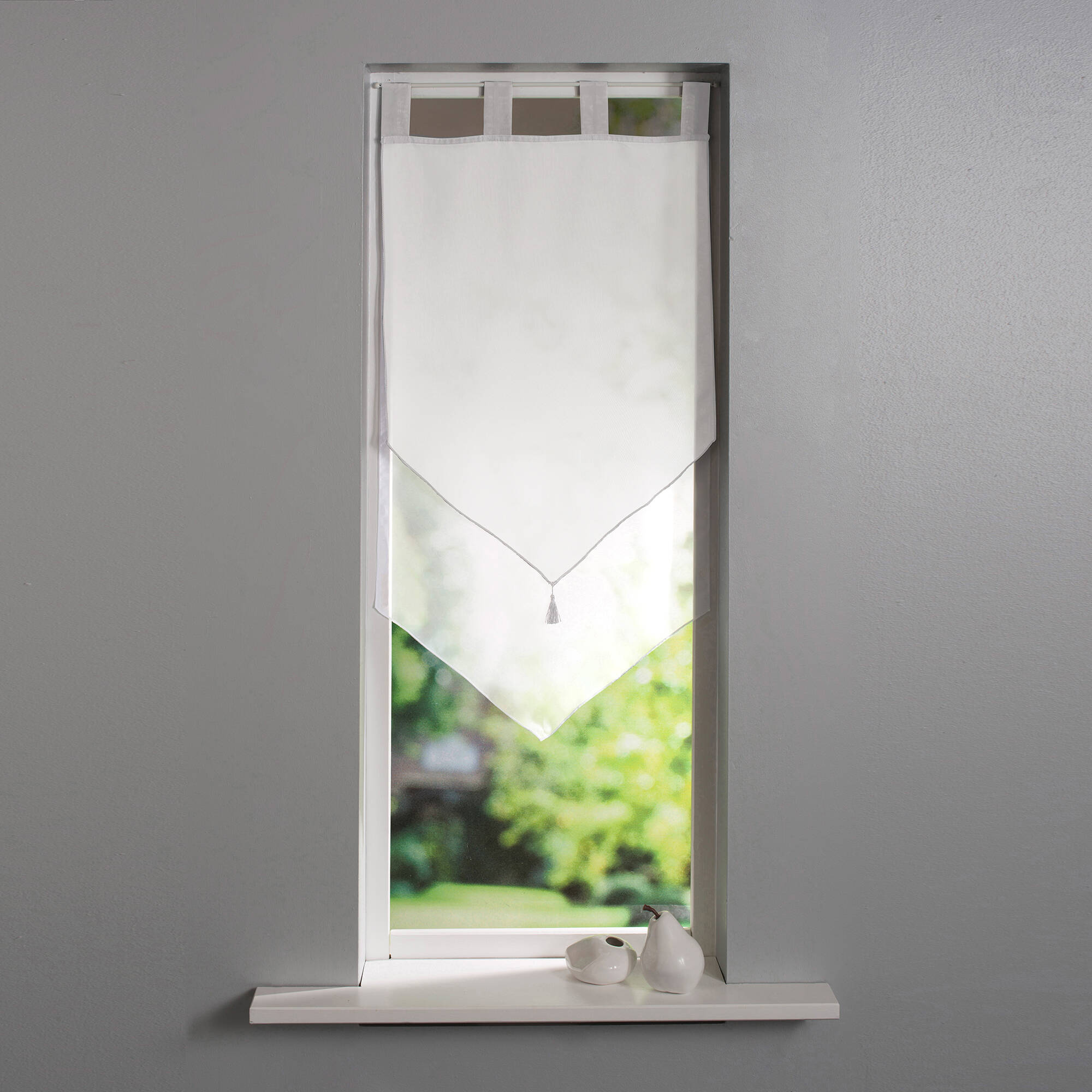 Vitrage voile double uni forme pointe finition pattes