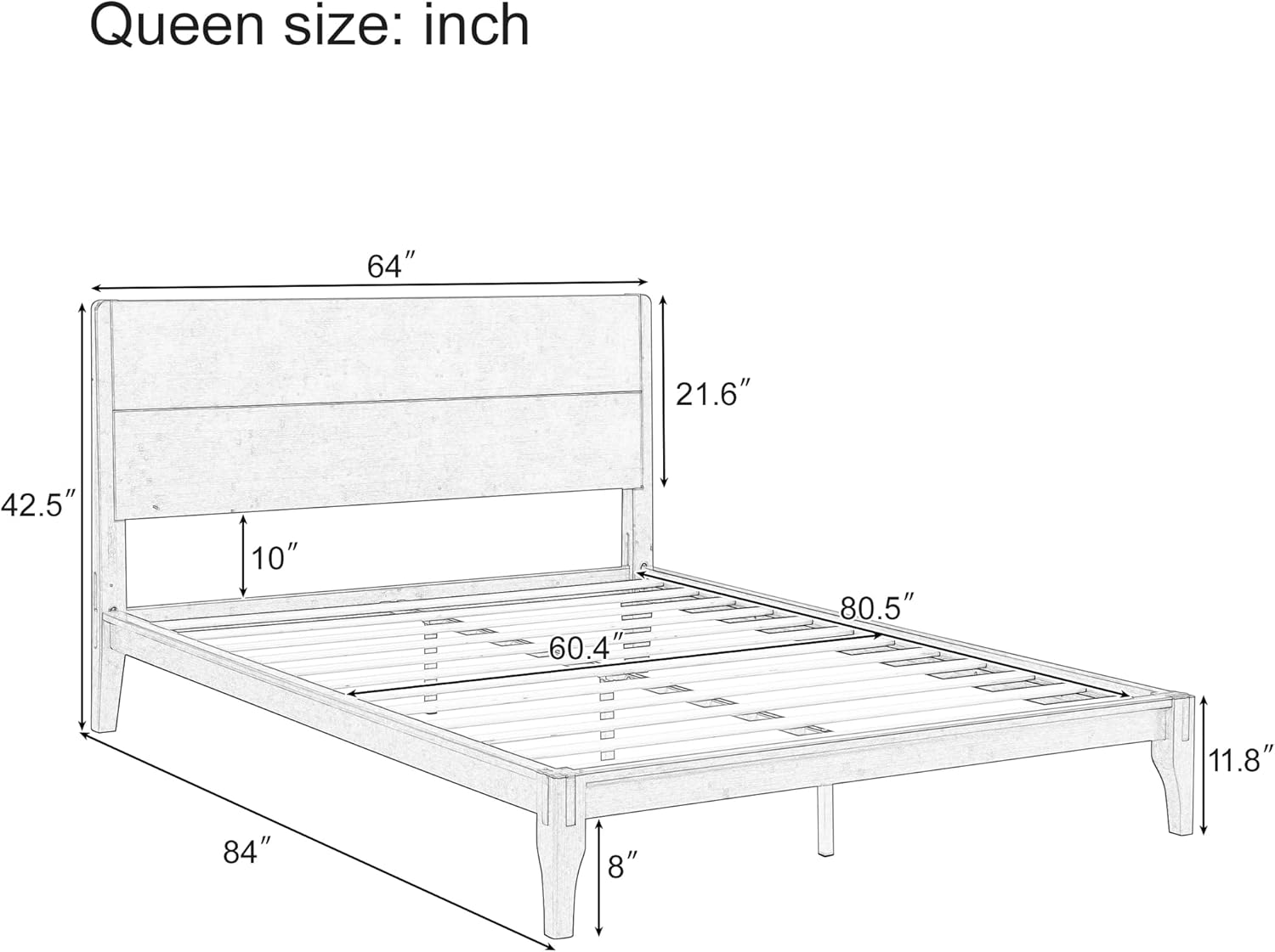 Merax Queen Size Bamboo Platform Bed, Mid-Century Modern Bed Frame with Tall Headboard, Solid Sustainable Bedframe Queen-size, Wood Slat Support, No Box Spring Needed, Easy Assembly, Noise Free, Brown