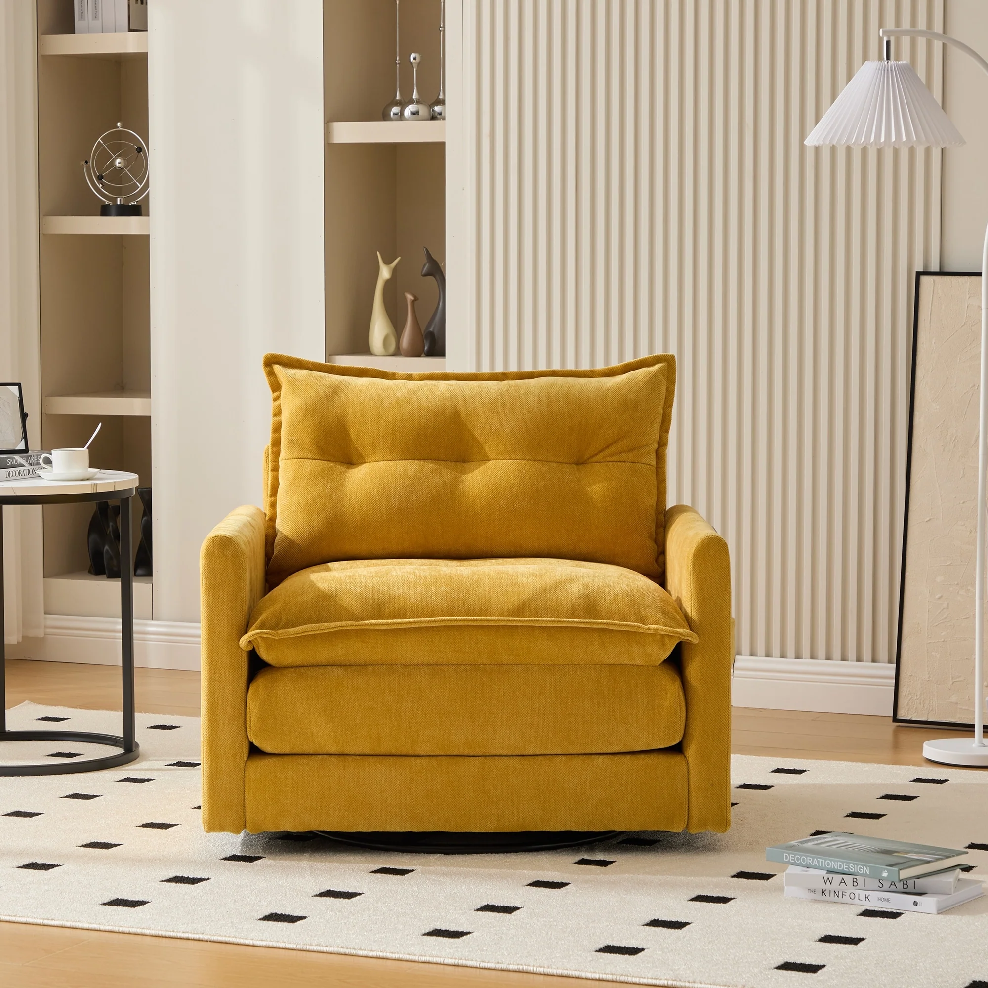 GALDWIN Chenille Upholstered 360°Degree Swivel Mid Century Modern Arm Chair for Living Room