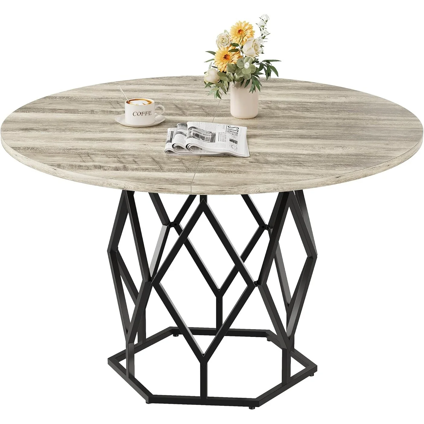 47 Inch Round Dining Table with Metal Base, for Dining Room