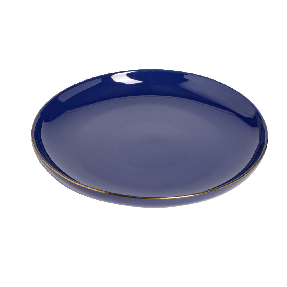 Assiette plate bleue bordure dorée Ø27cm