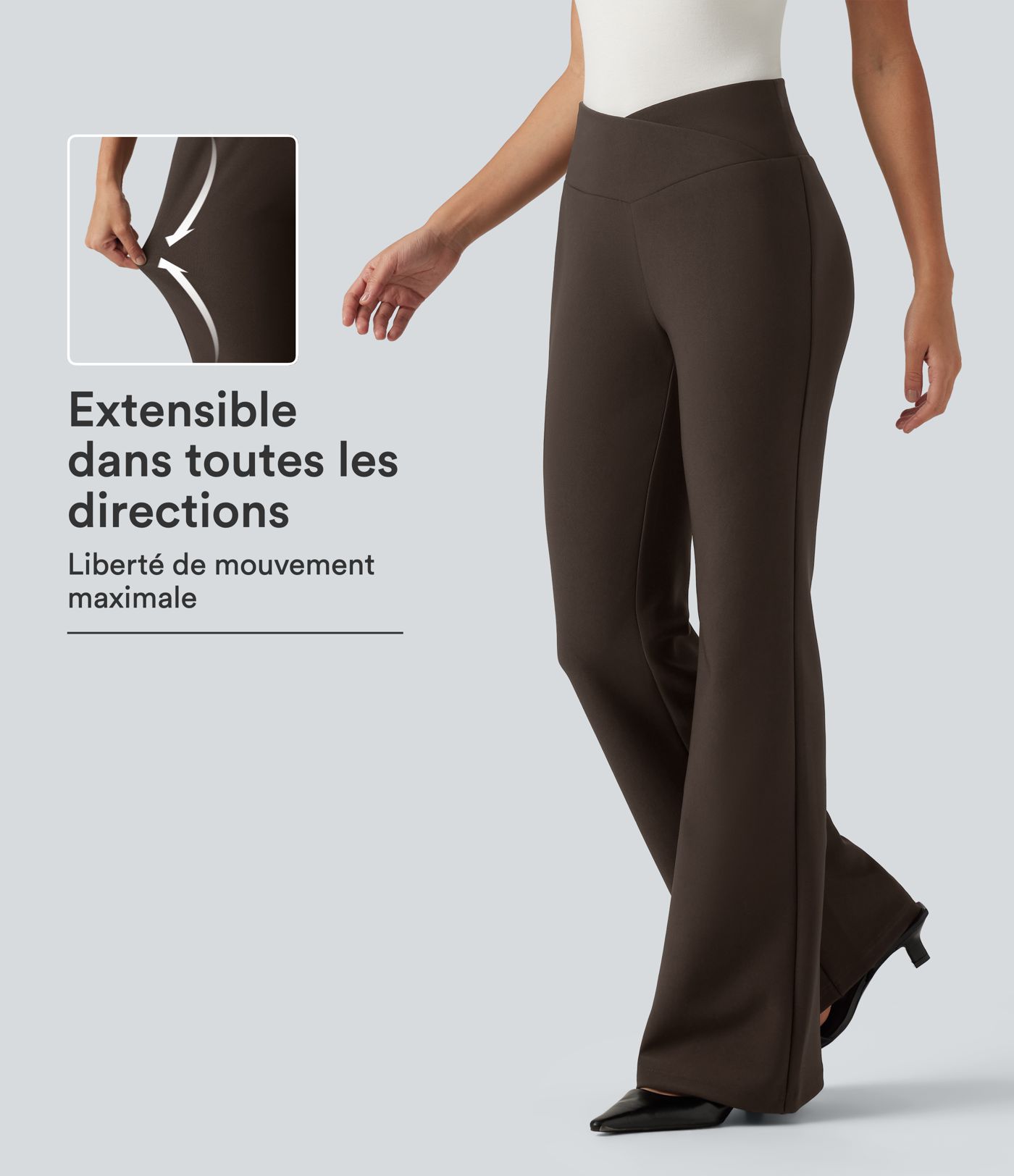 Pantalon de bureau flare taille haute à taille croisée