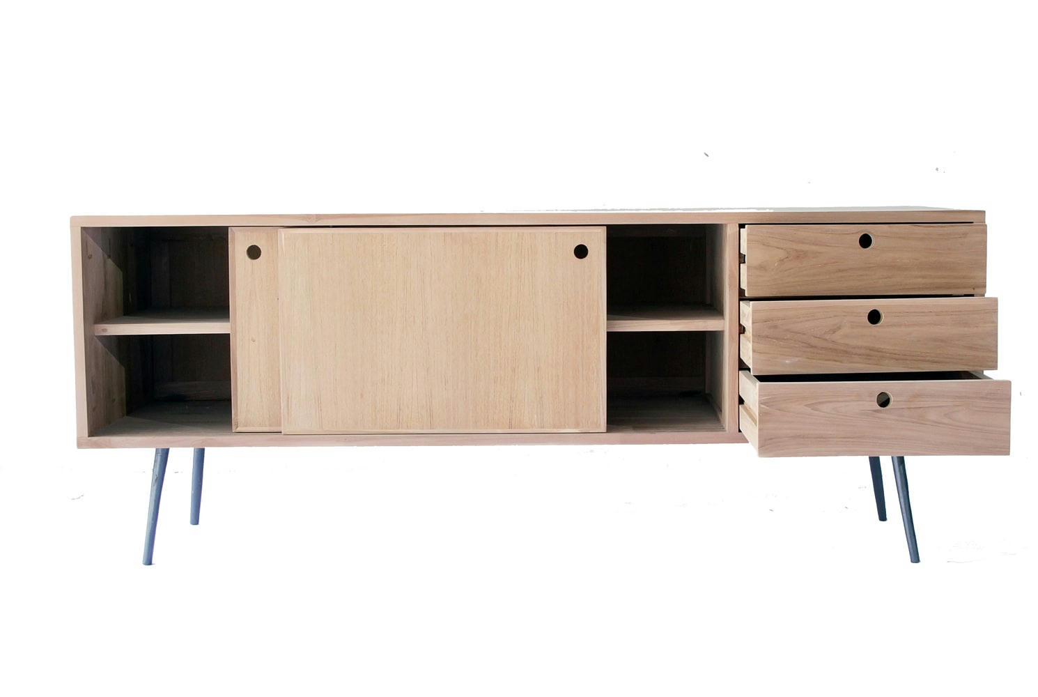 ROMA - Meuble TV scandinave en teck 2 portes et 3 tiroirs