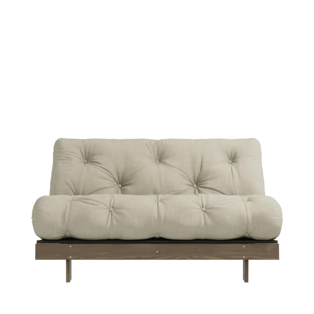 ROOTS - Canapé convertible 140x200cm en bois foncé et tissu lin 2 places