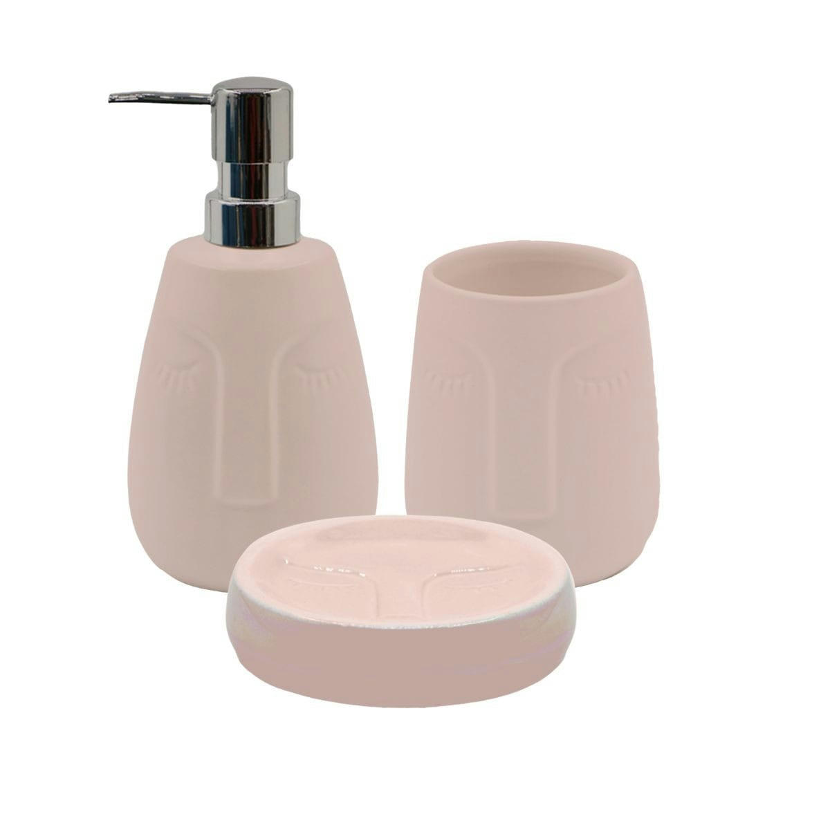 MOAI - Set de salle de bain  3 pièces en céramique rose