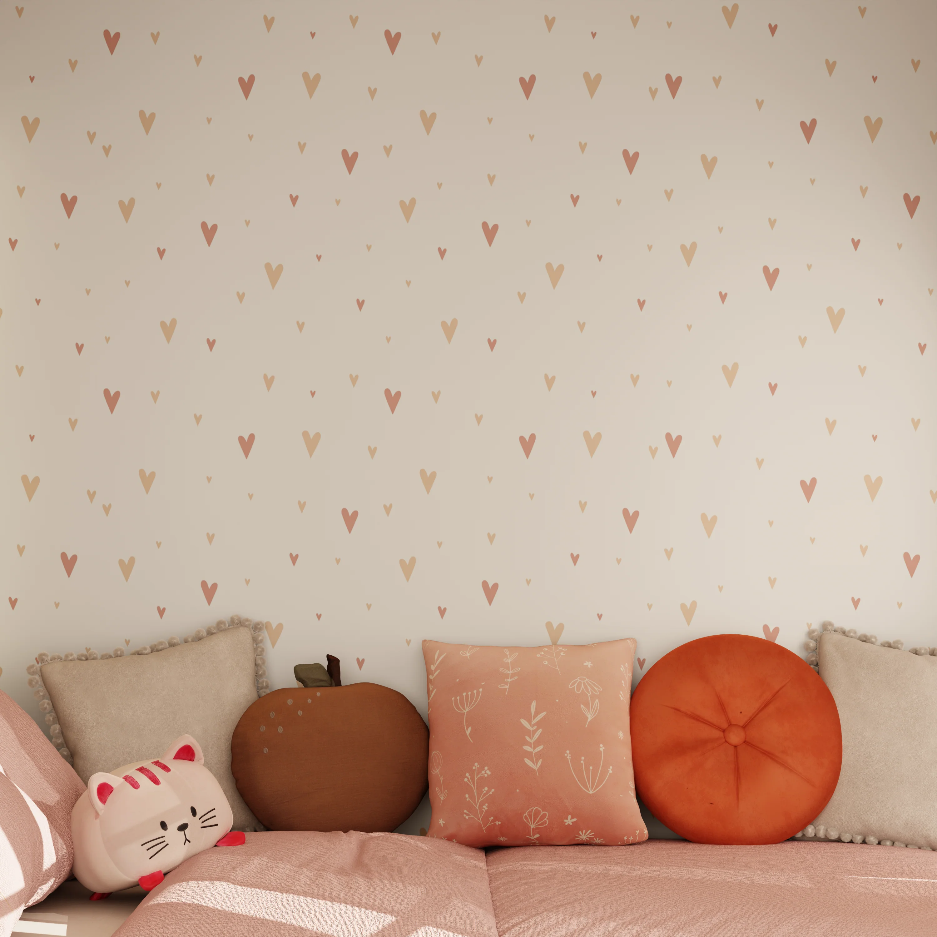 4MURS Papier peint intissé HEARTS vieux rose et beige rosé