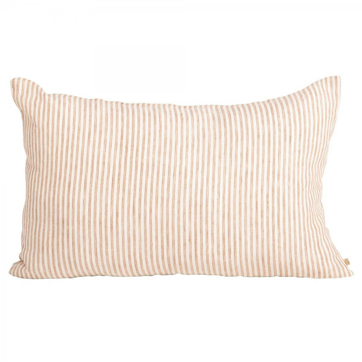 LA CABANE - Housse de coussin en lin lavé fines rayures beige/blanc 40x65
