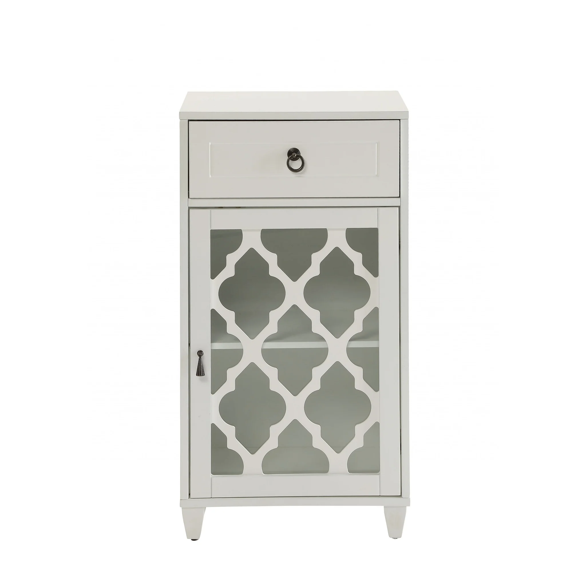 HomeRoots 17 White Fret Work Design Glass Door Accent Cabinet - 17 W x 11.8 D x 32.5 H