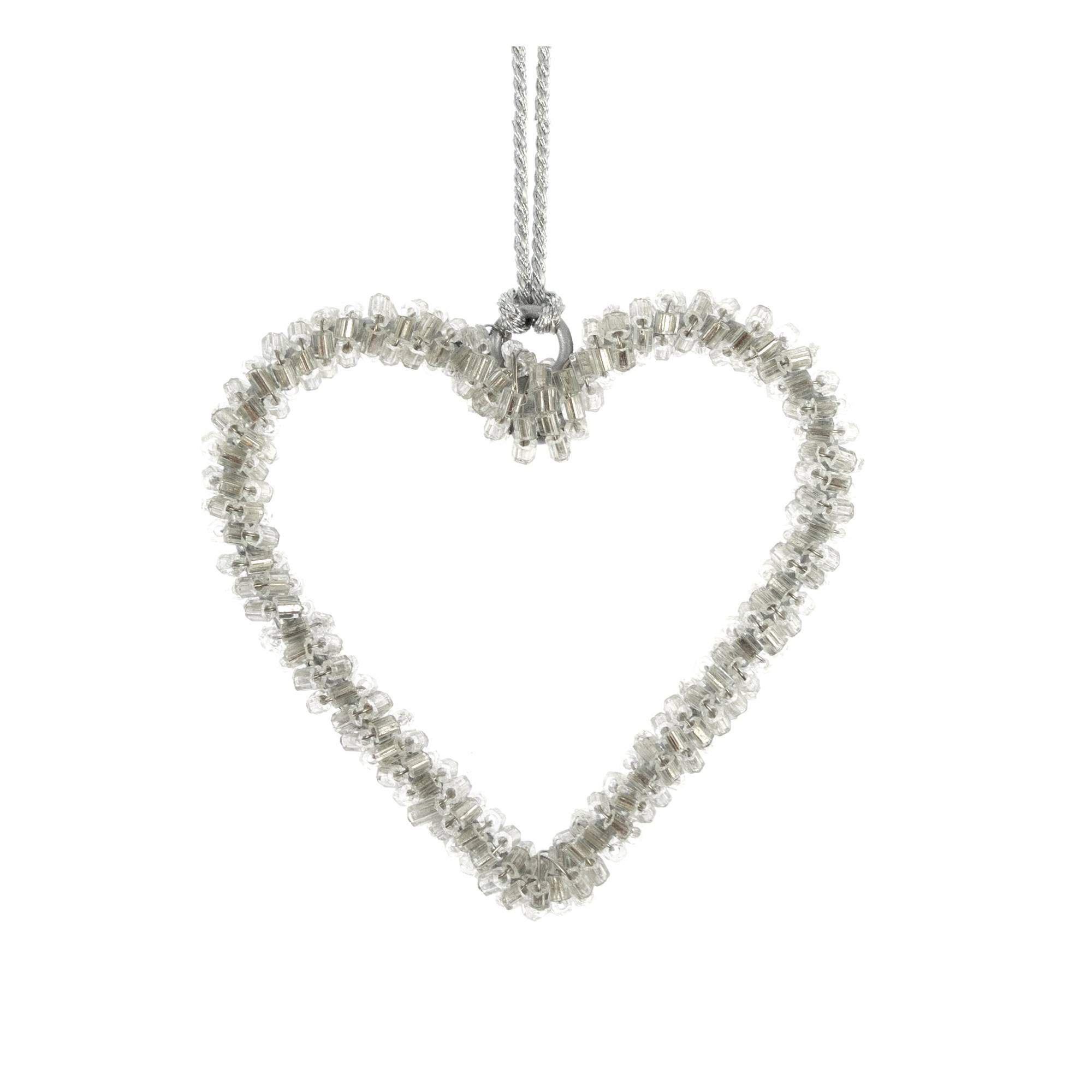 Silver Beaded Hanging Heart 6cm