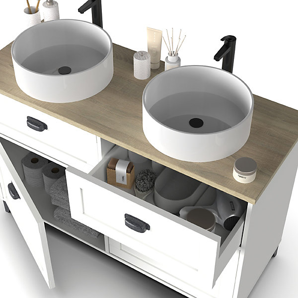 Meuble vasque pour salle de bain coloris blanc, chêne cambrian - Longueur 120 x Profondeur 47 x hauteur 80 cm