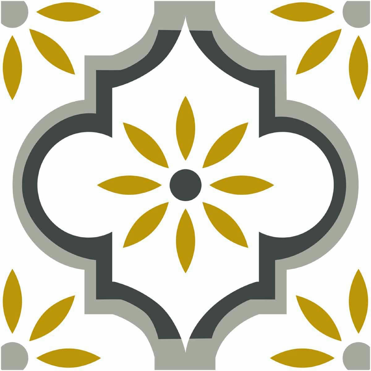 - Stickers carrelage 15 x 15 cm - Motif floral ochre et gris