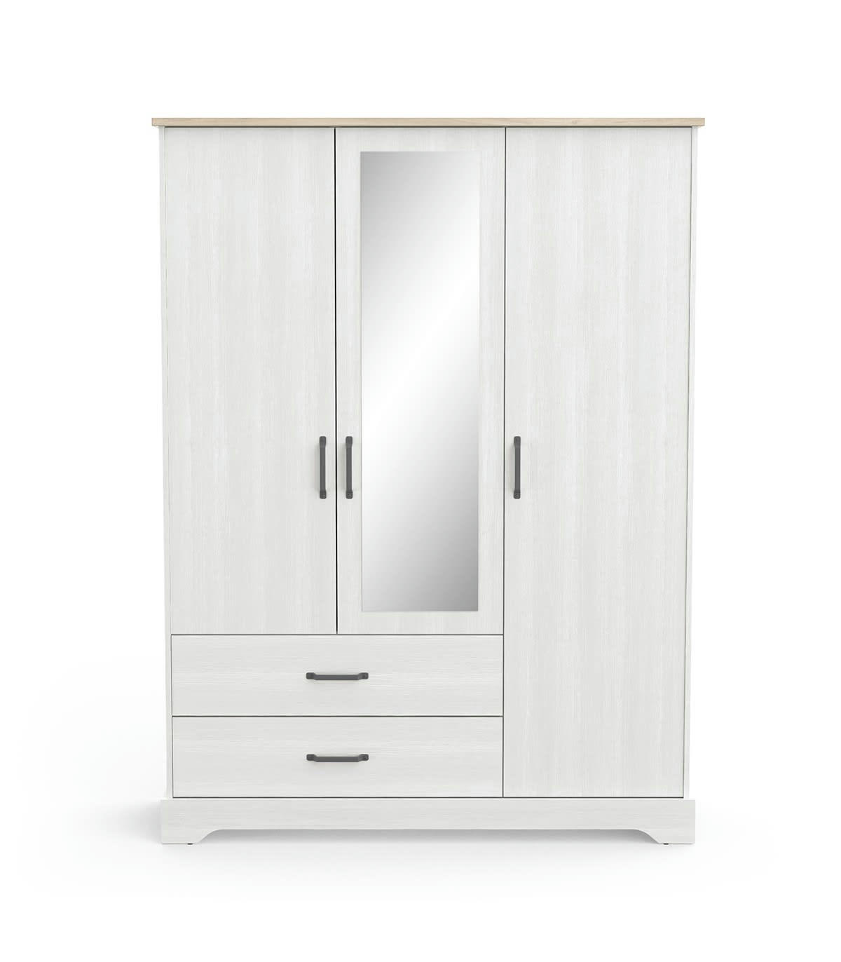 COTTAGE - Armoire 3 portes, 1 miroir et 2 tiroirs - H199,60 cm