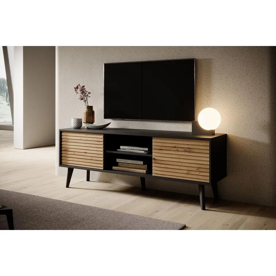 Meubella - TV-Meubel Palladium - Eiken - Zwart - 154 cm