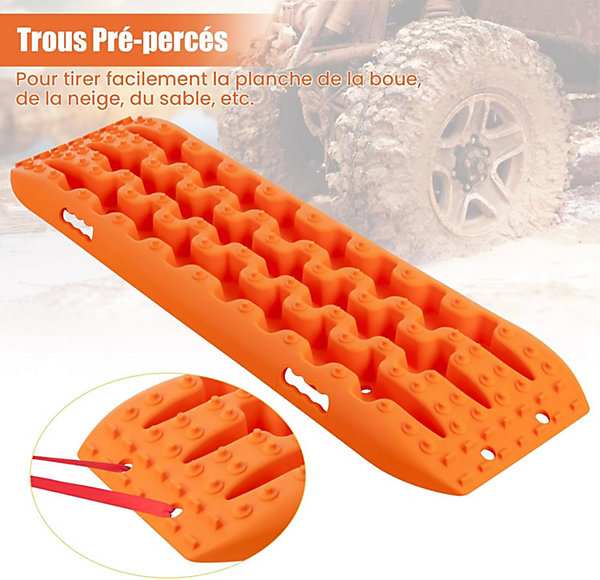 2 Tapis de Traction Charge 10T Planches de Récupération Tout Terrain Plaque de Déblocage Contre Sable Boue Neige Orange