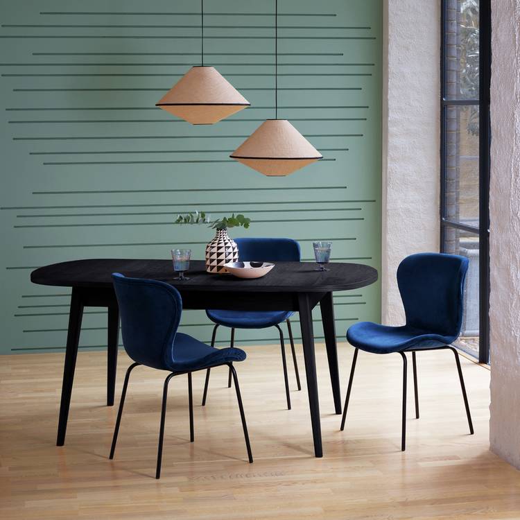 Habitat Etta Extending Black Dining Table & 6 Navy Chairs