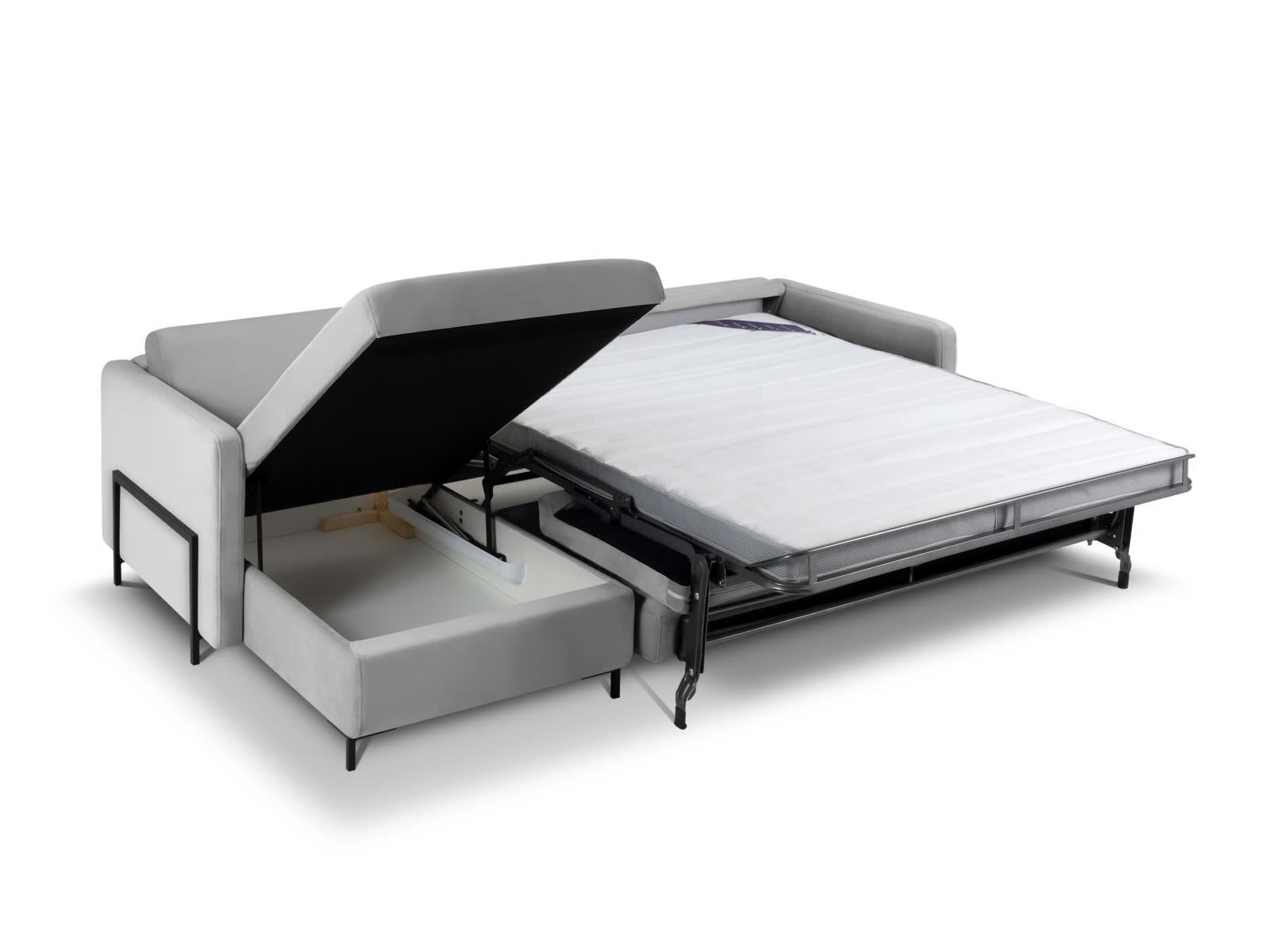 YANIS - Canapé D'Angle Gauche Convertible 5 places en Velours Vert Bouteille