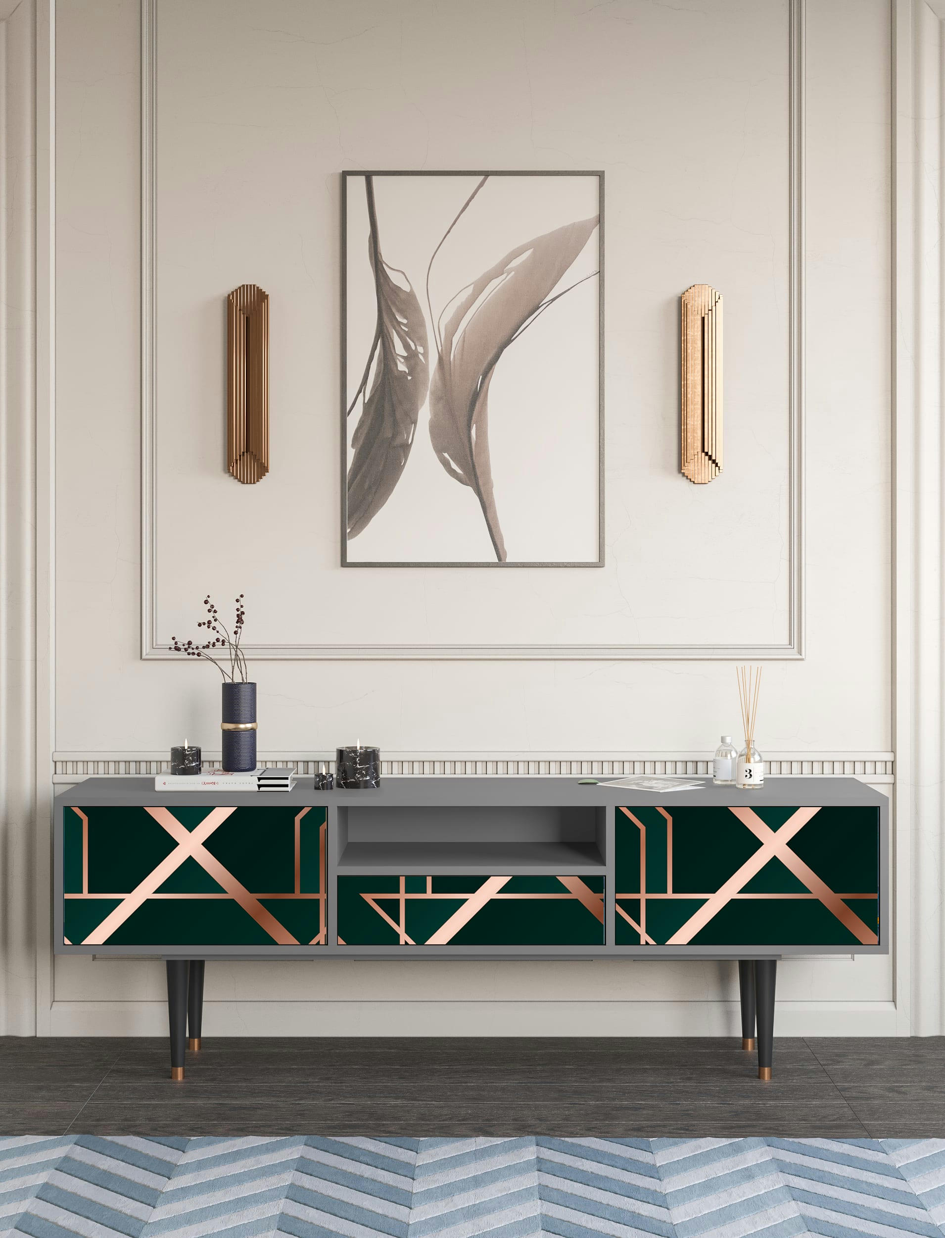 EMERALD GATSBY - Meuble TV  vert 1 tiroir et 2 portes L 170 cm