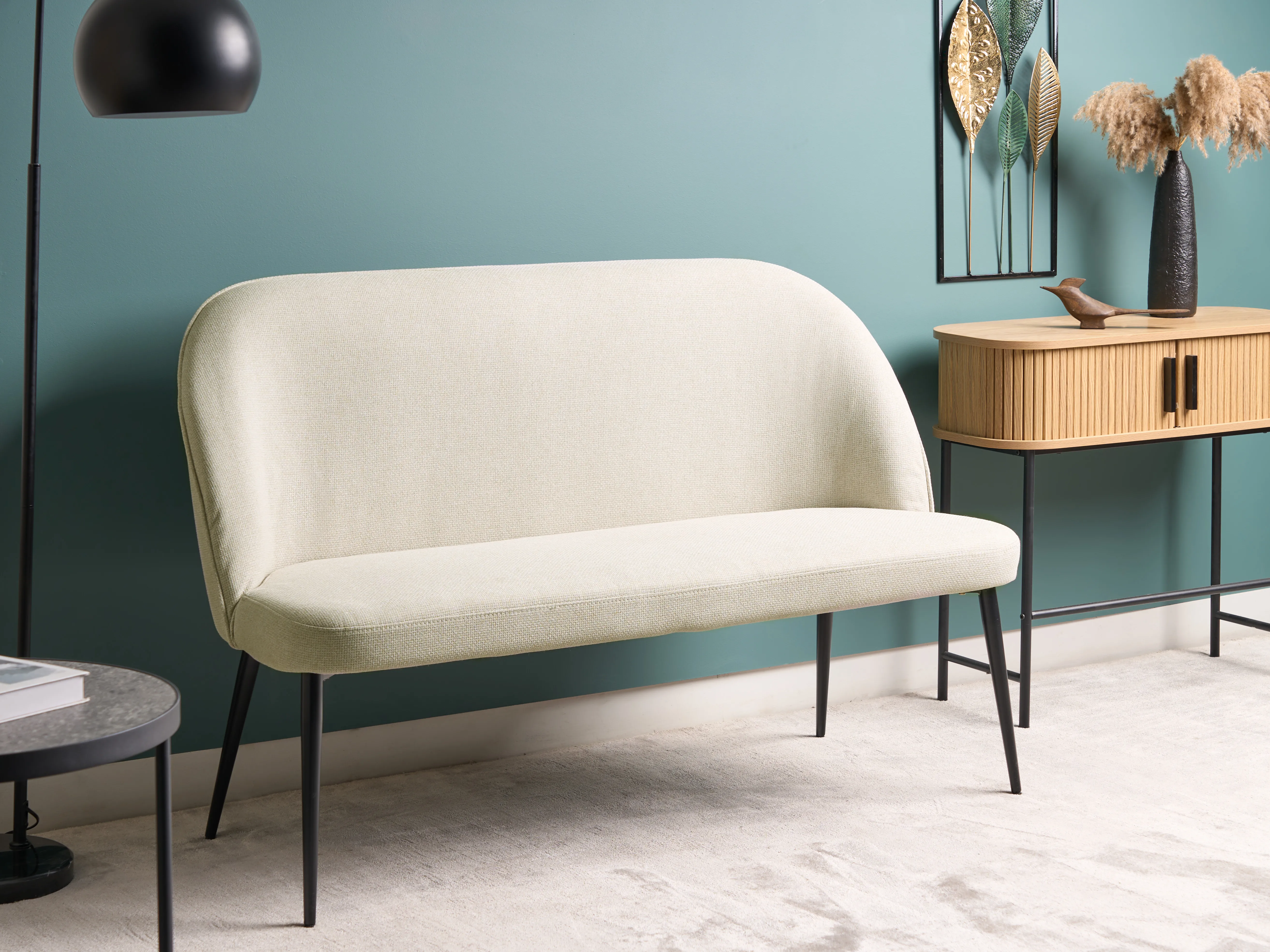 Dining Bench 2 Seater OSBY Fabric Light Beige