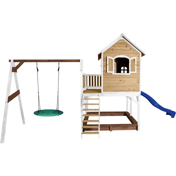 Kinderspielhaus »Liam«, BxHxT: 613 x 291 x 277 cm, Holz, braun/weiß/blau