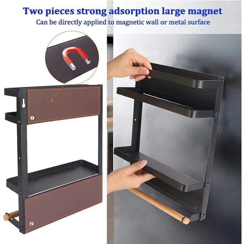 Magnetic Spice Rack for Refrigerator Magnetic Paper Towel Holder - 3.9D x 12.4W x 13.2H
