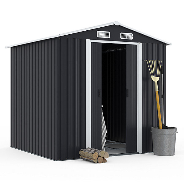 Abri de jardin 3,7M² gris en acier galvanisé avec base