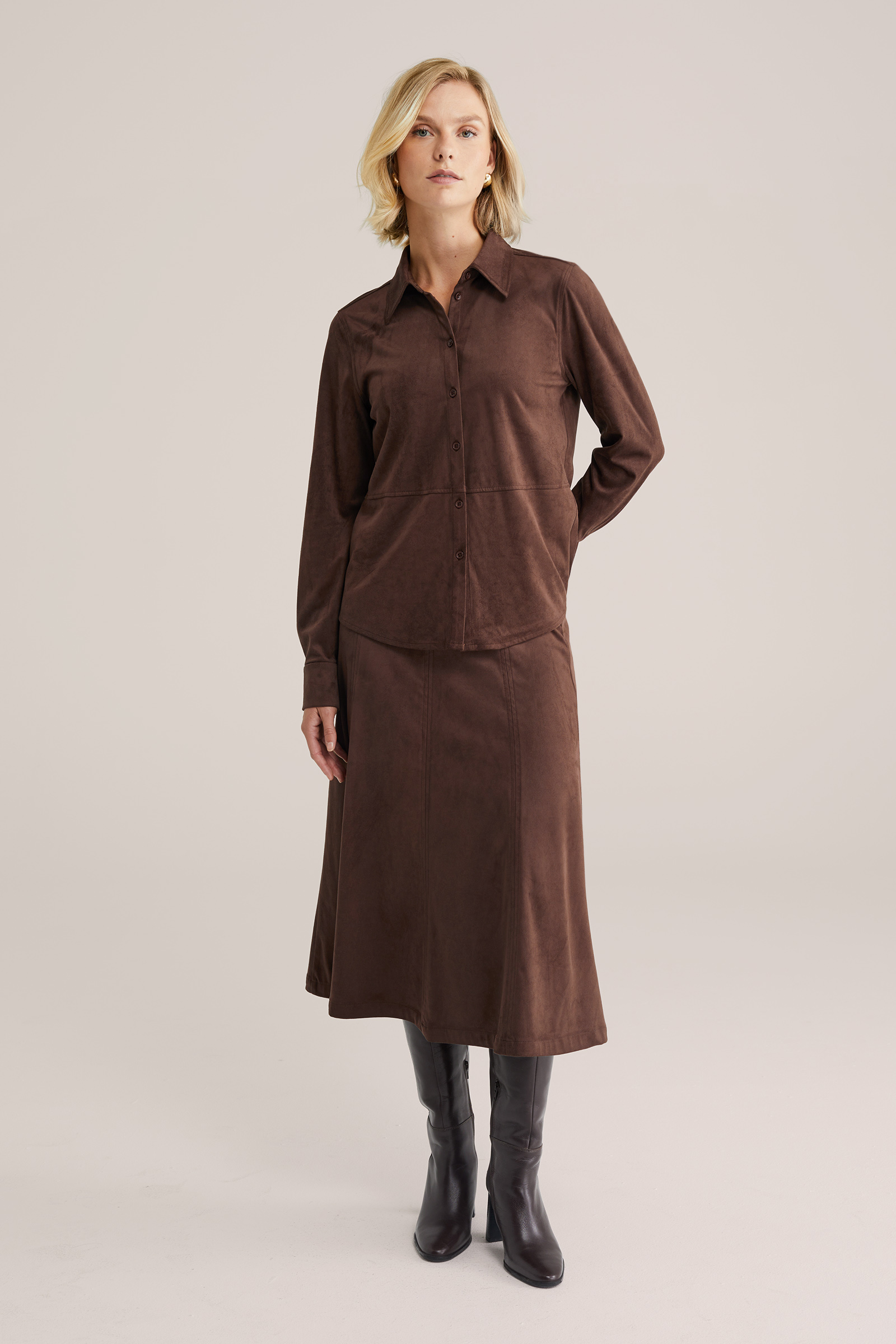 Dames midi-rok met su&egrave;delook