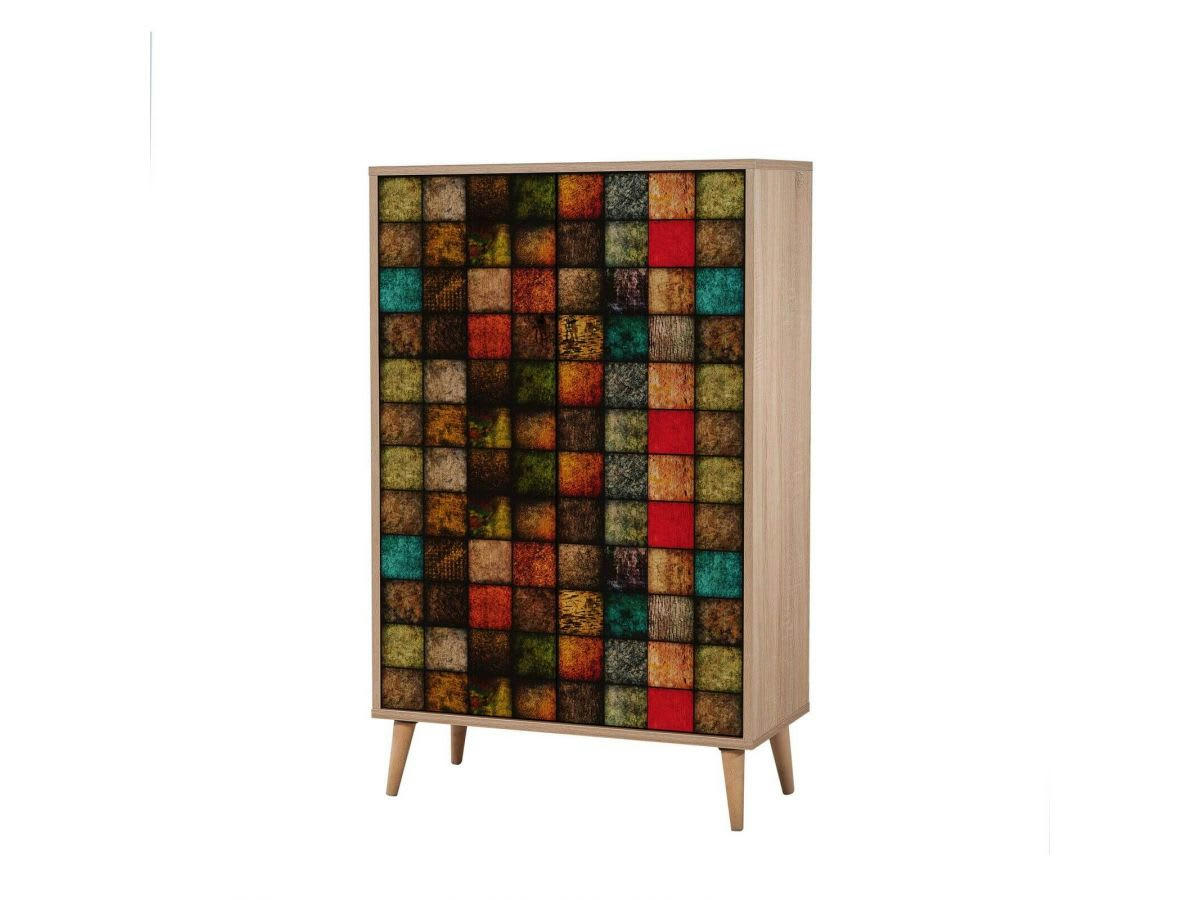 FINKA - FINKA Buffet haut bois et multicolore