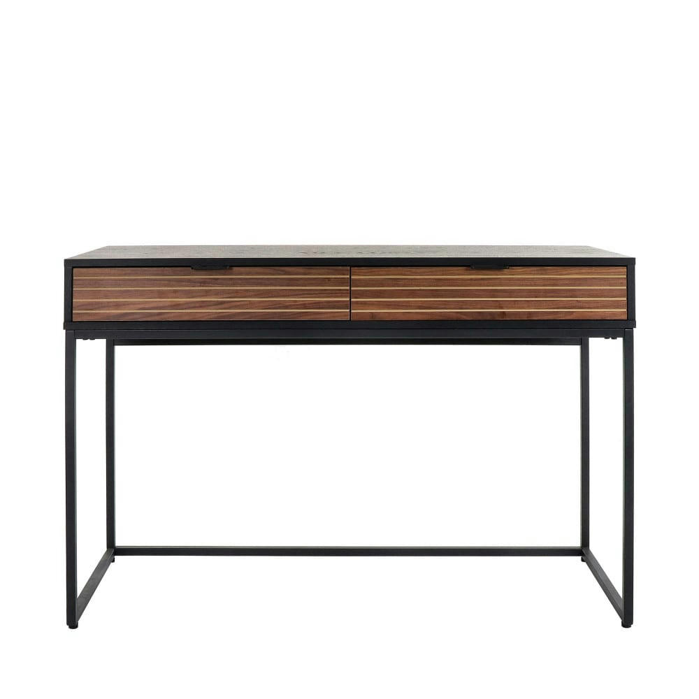 PARIGI - Console en bois et métal 2 tiroirs L120cm bois foncé  et  noir