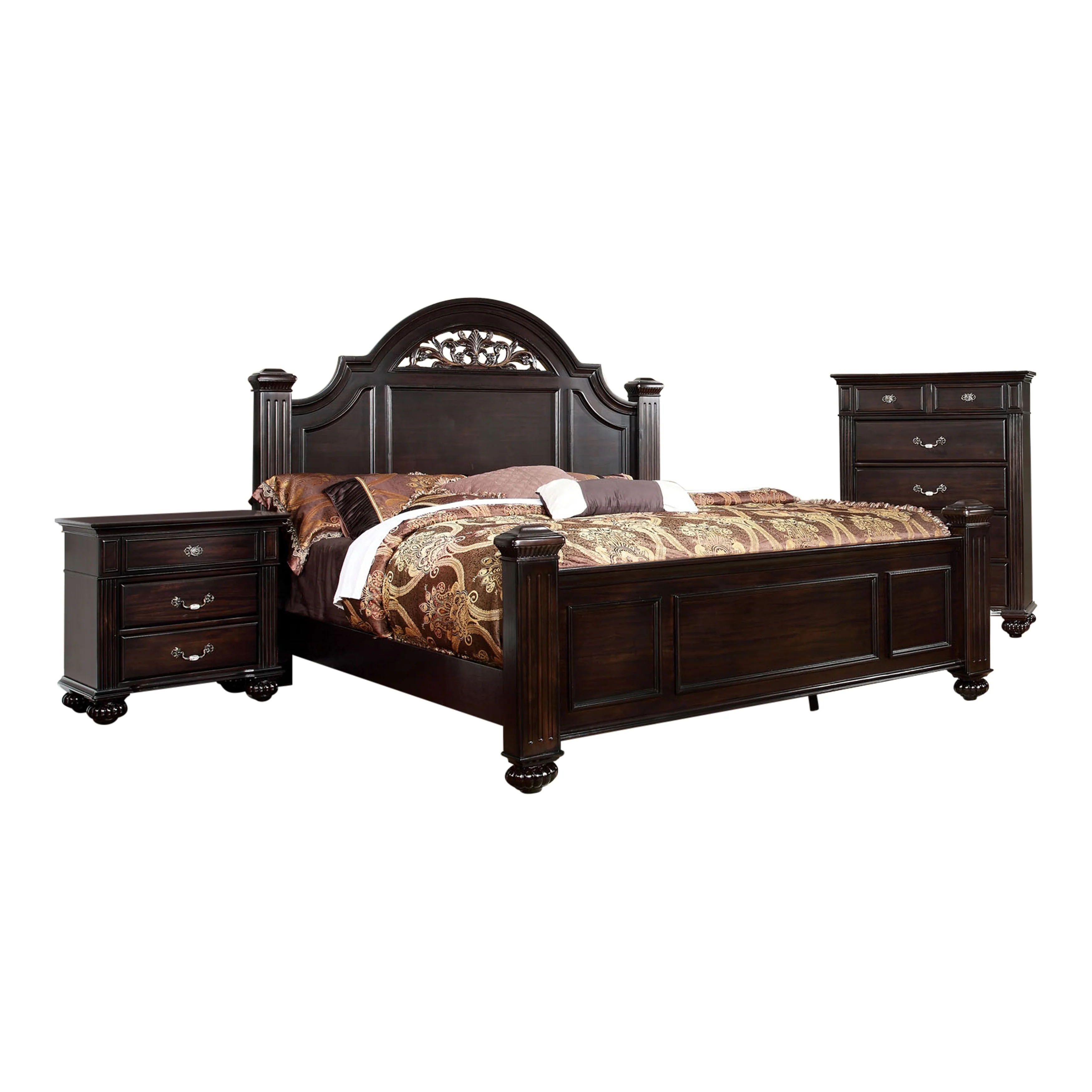 Vame Traditional Walnut Solid Wood 3-Piece Poster Bedroom Set by Furniture of America