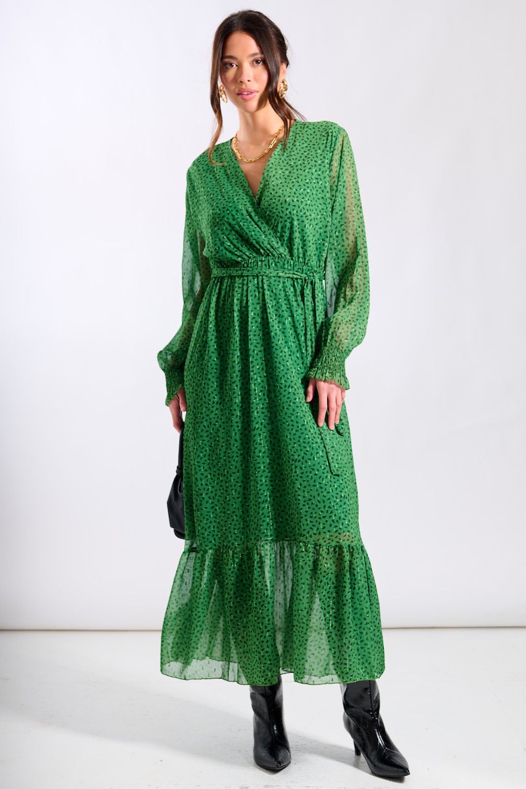 Needs No Label Green Animal Chiffon Maxi Dress