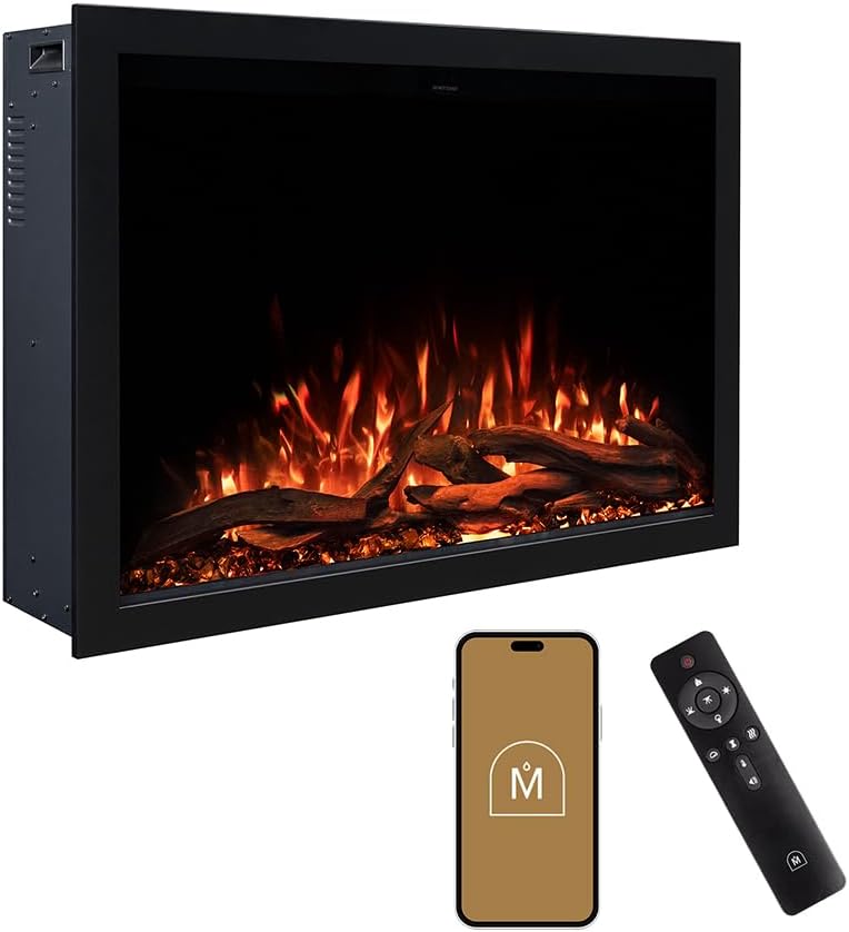 Modern Ember Highmark Traditional 38 Inch Built-in Smart Electric Fireplace Insert | Alexa/WiFi Enabled - Remote Included | Electric Firebox Heater with Multi-Color Flames | 1500W