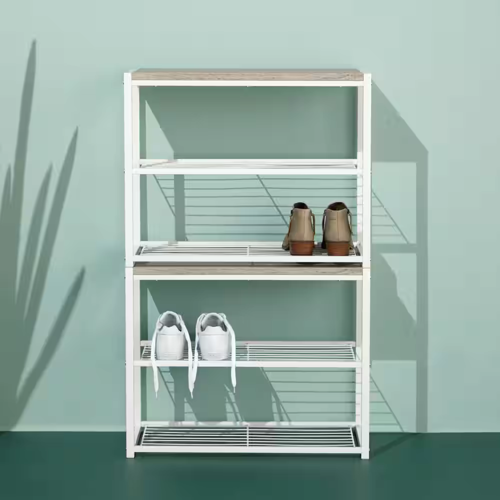 type A Linear Stackable 2-Shelf Shoe Rack, White