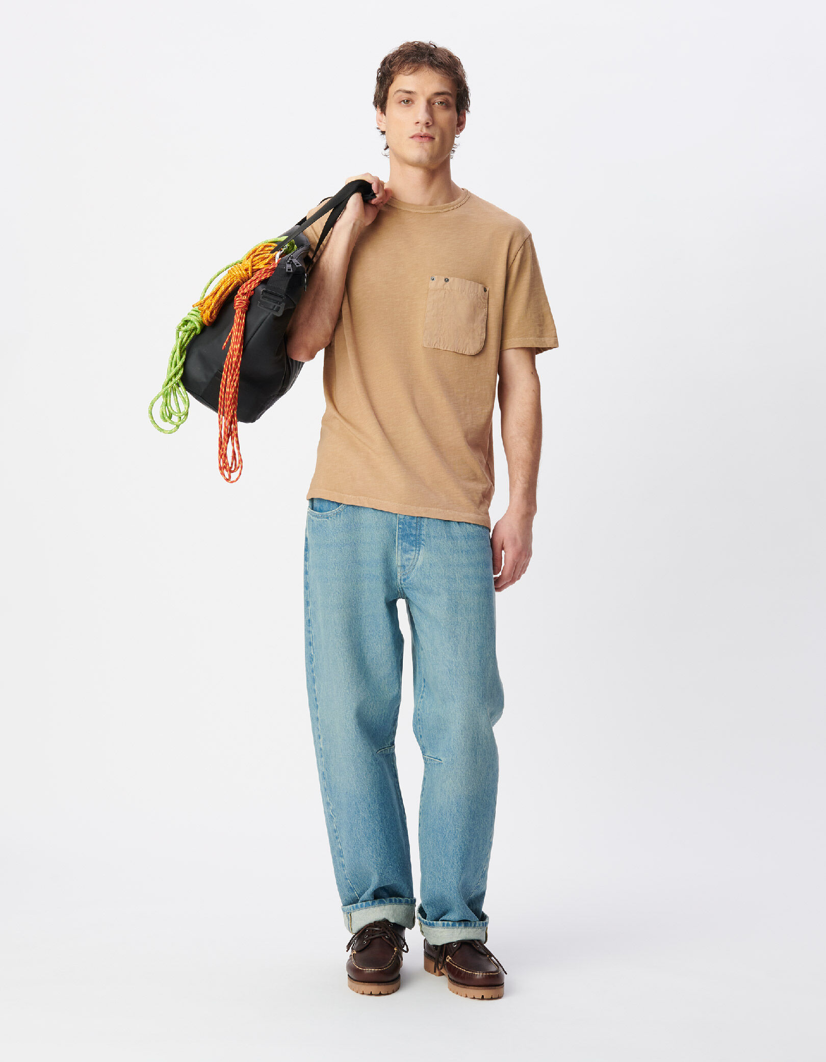 T-shirt beige col rond poche plaquée Homme