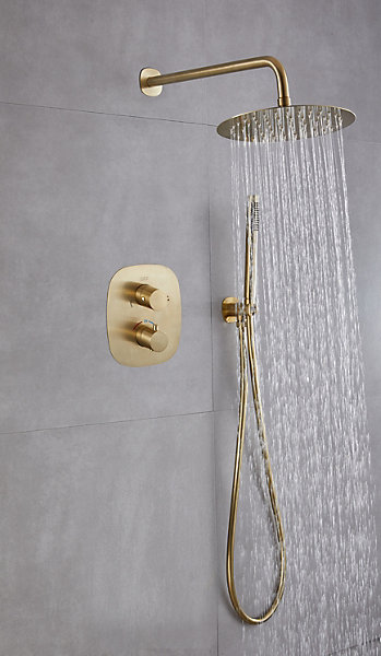Colonne de douche encastrée thermostatique laiton brossé, Edouard Rousseau Wall