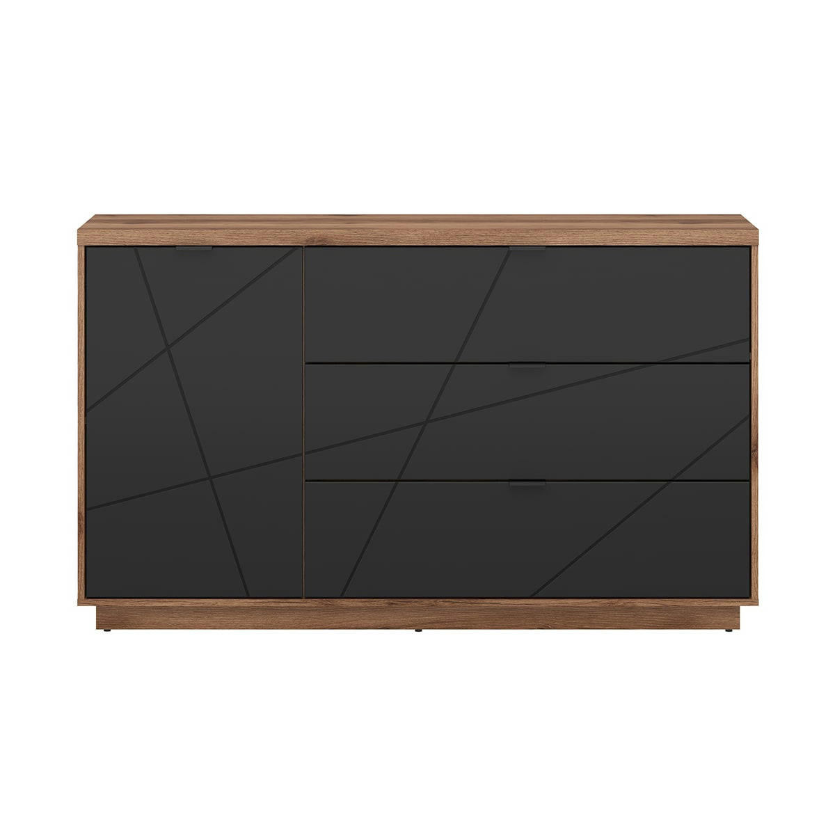 - Buffet 3 tiroirs 1 porte noir et naturel