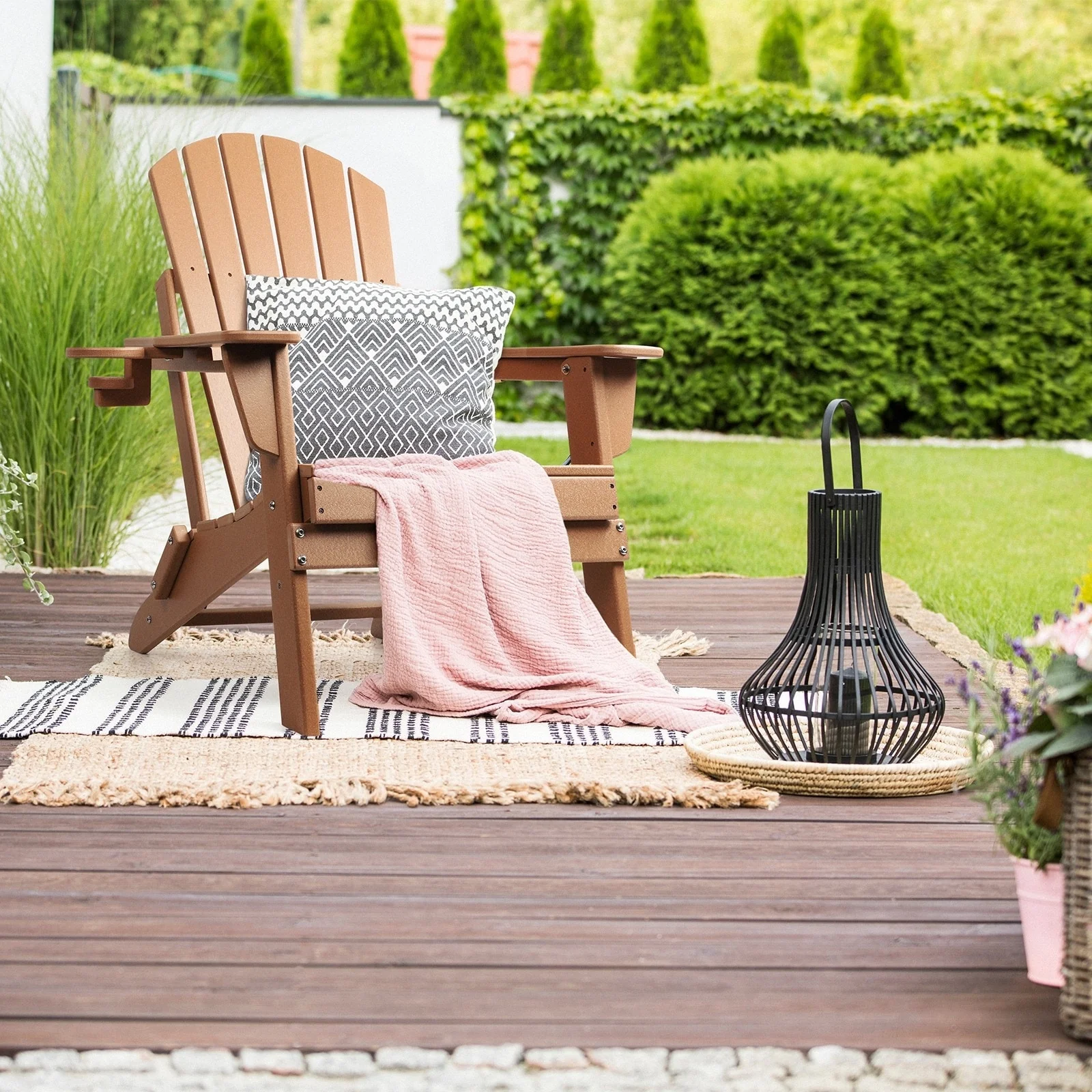 Vrakae Folding Adirondack Chair with Cup Holder