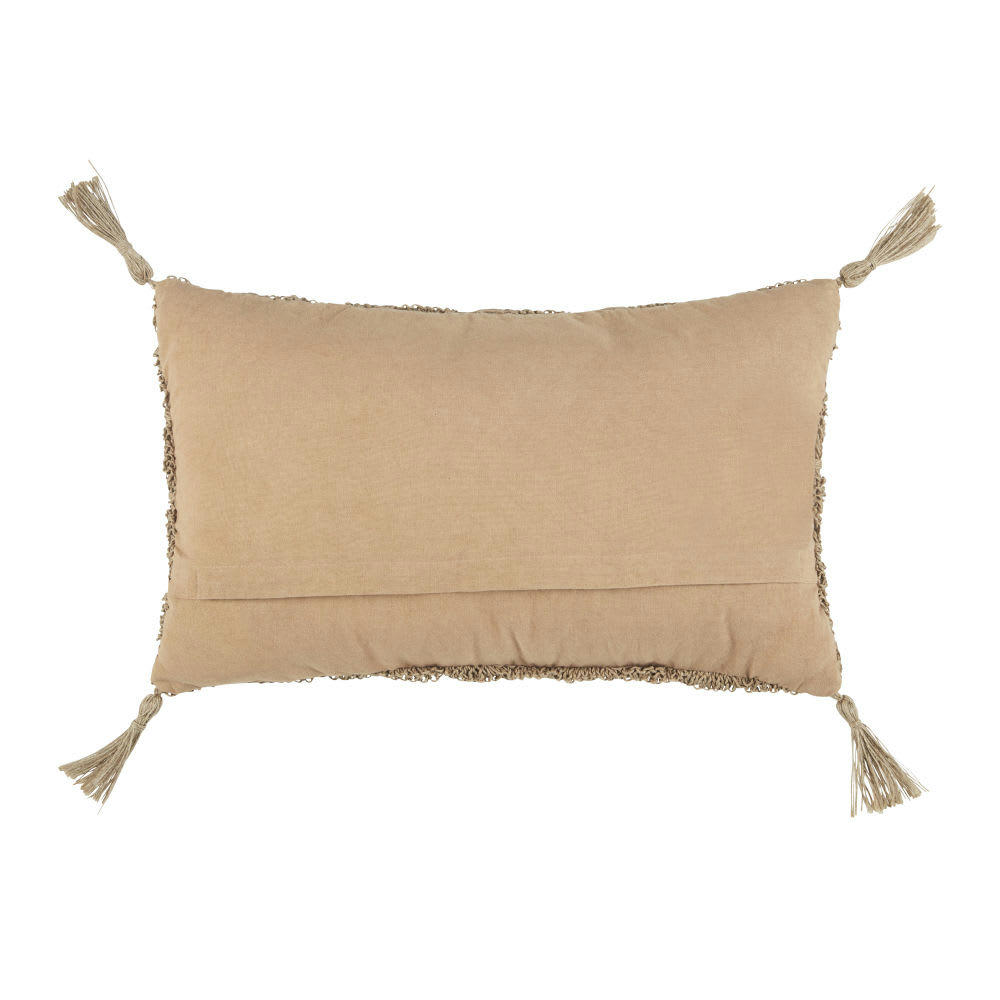 BETHANIA - Coussin en jute et macramé beige avec pompons 30x50