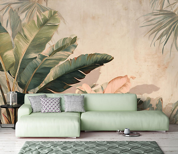 Papier Peint Panoramique Intissé Feuilles Jungle Vert - 300x210 cm - Papier Peint Chambre et salon