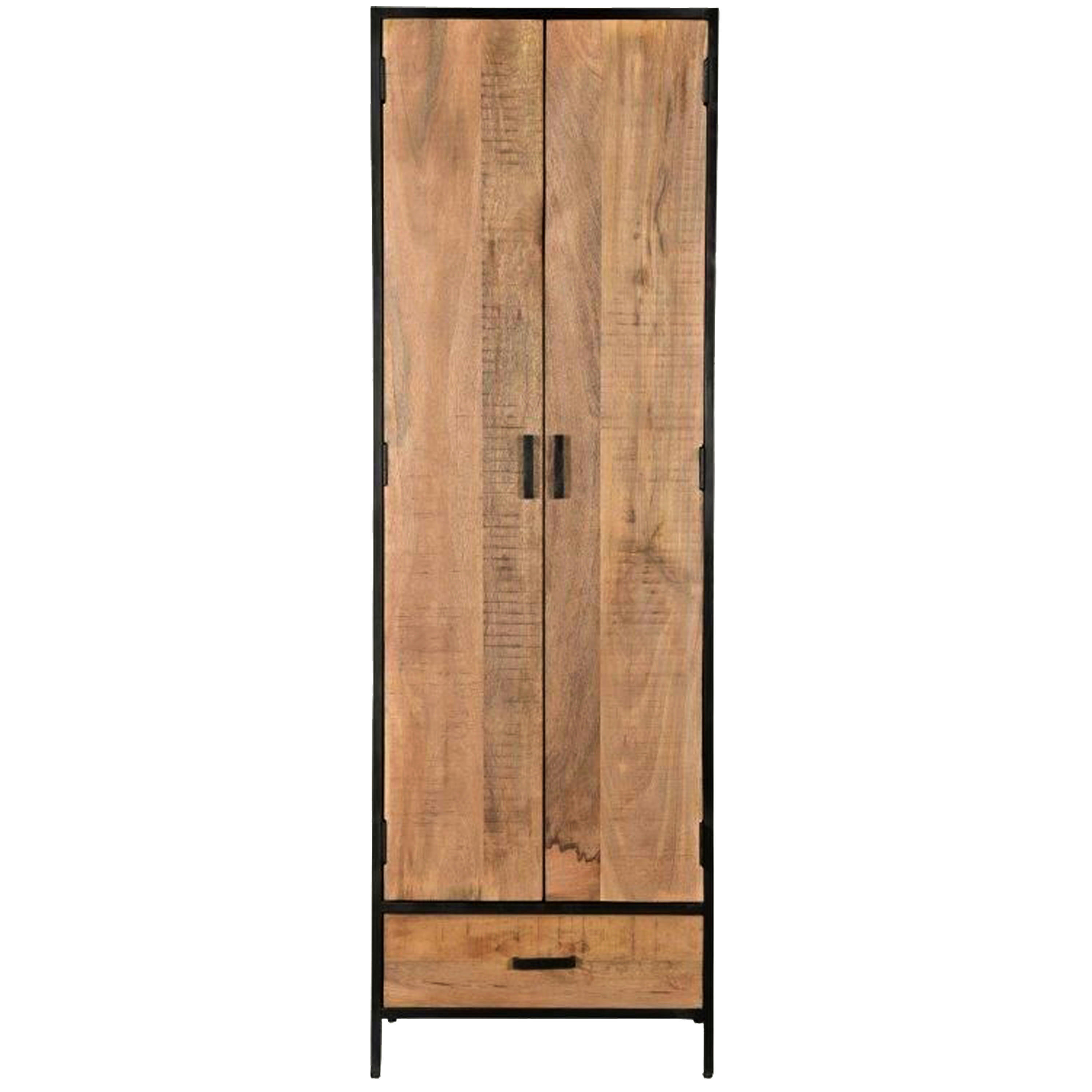 ANGLET - ANGLET-Rangement 2 portes 1 tiroir, bois de Manguier massif et métal