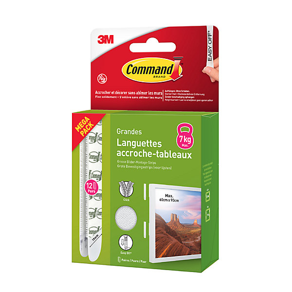 Languettes accroche-tableaux 3M Command moyenne - 12 pièces