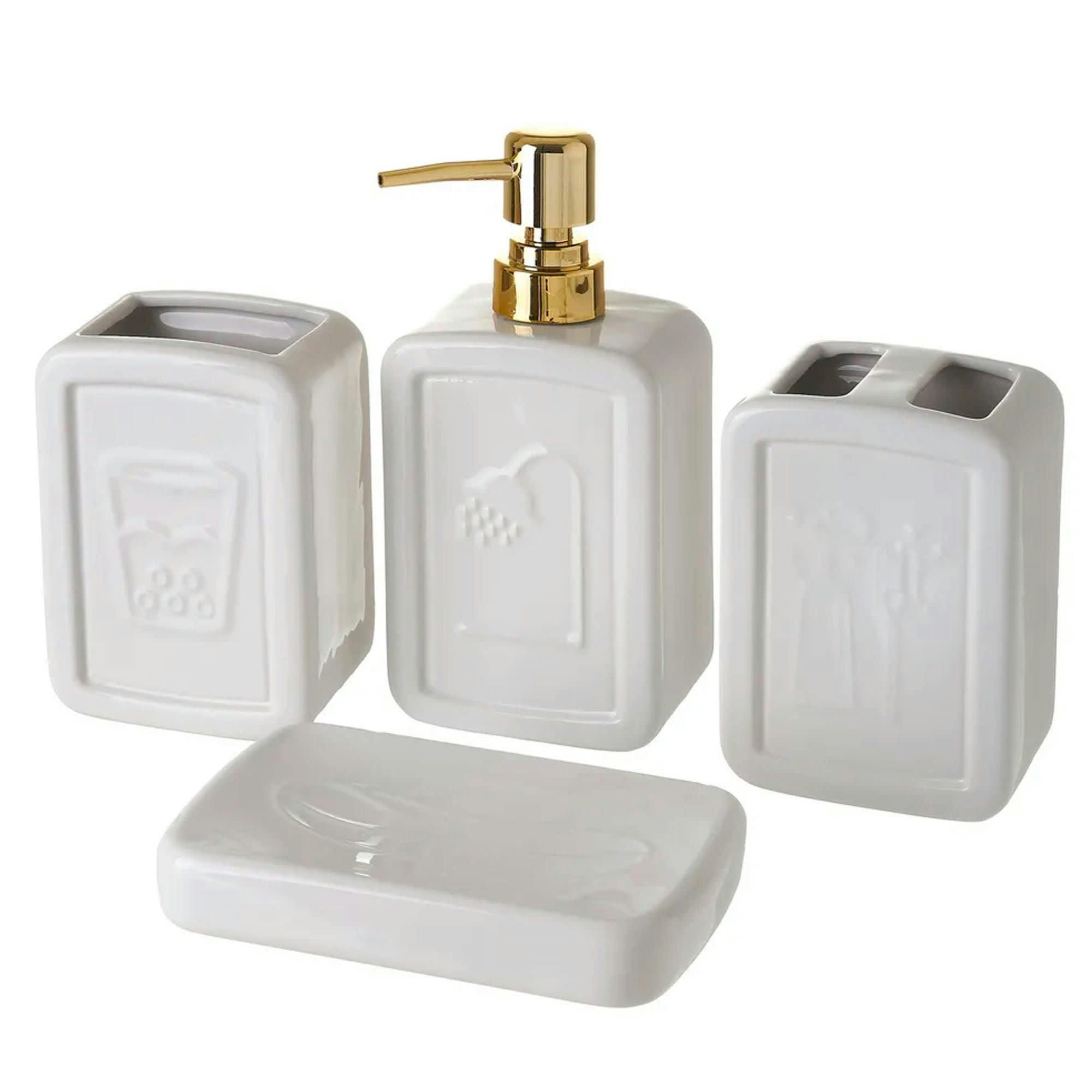 - Set salle de bain céramique blanc et or 4 pièces