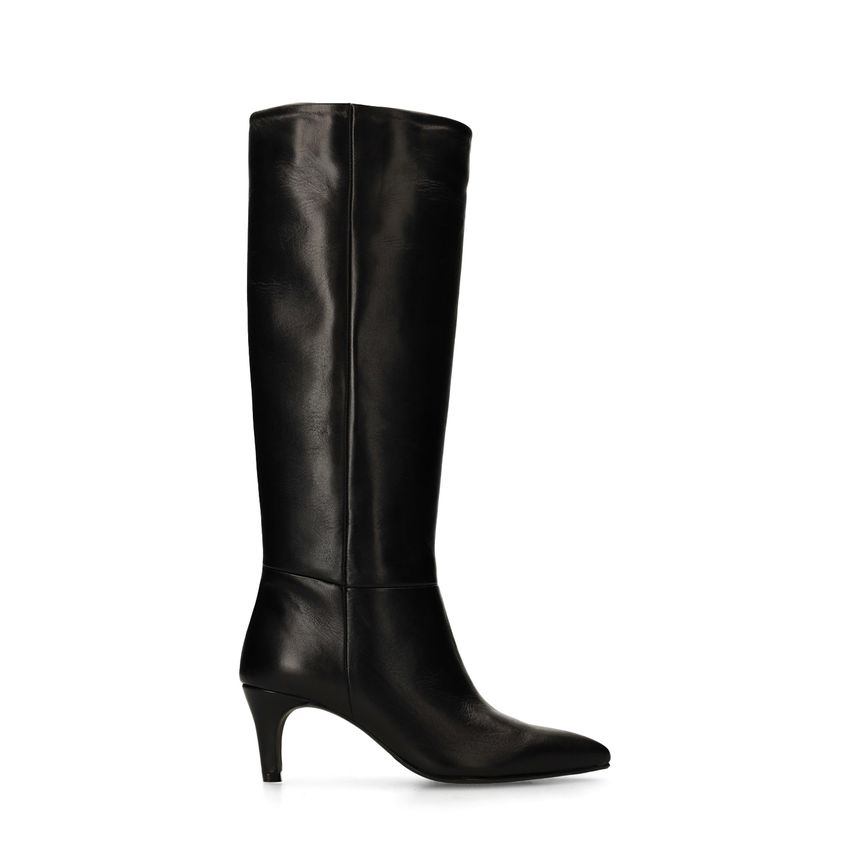 Manfield Zwarte hoge leren laarzen met hak