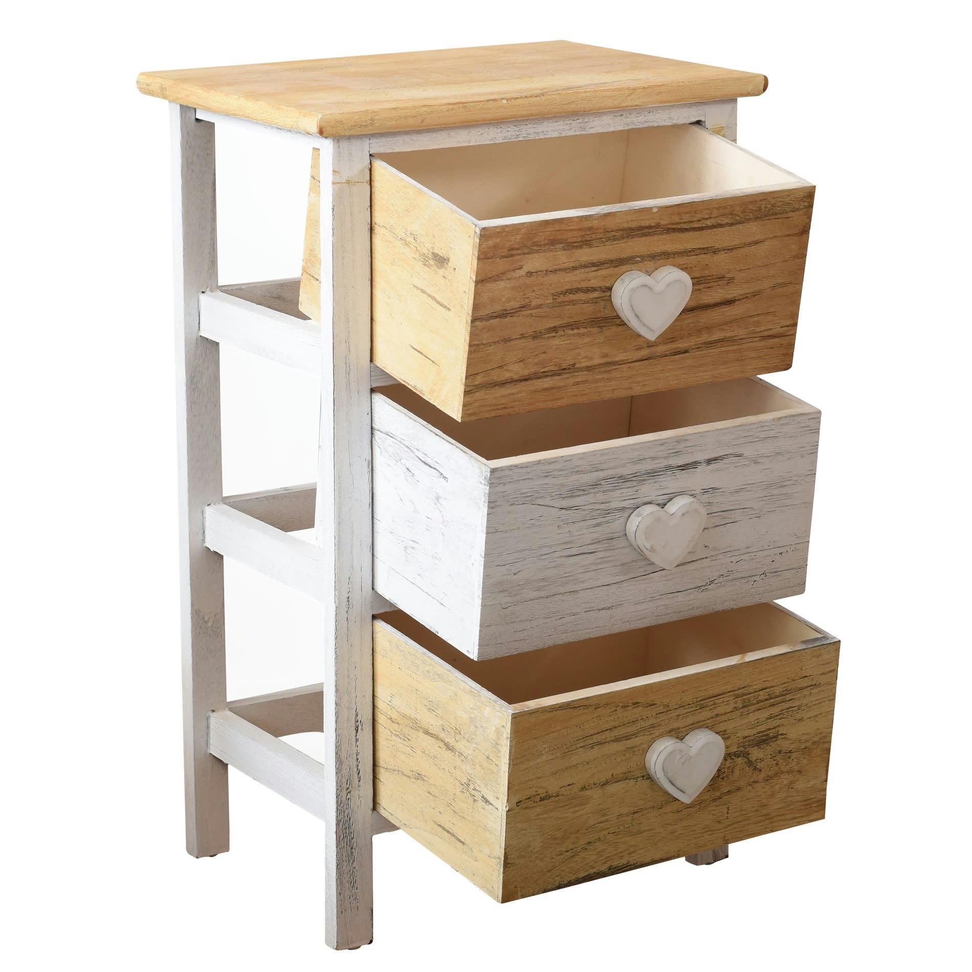 - Table de chevet en bois à 3 tiroirs marron et beige