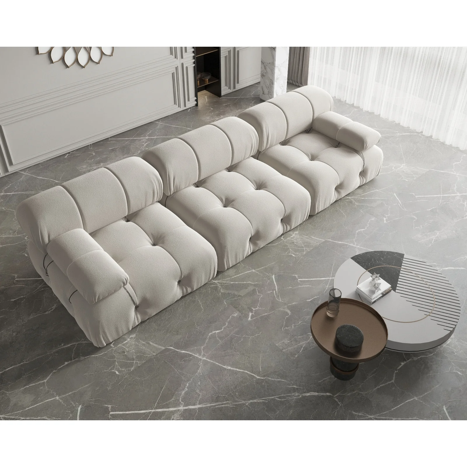 Velvet 3-seater Reversible Modular Sofa