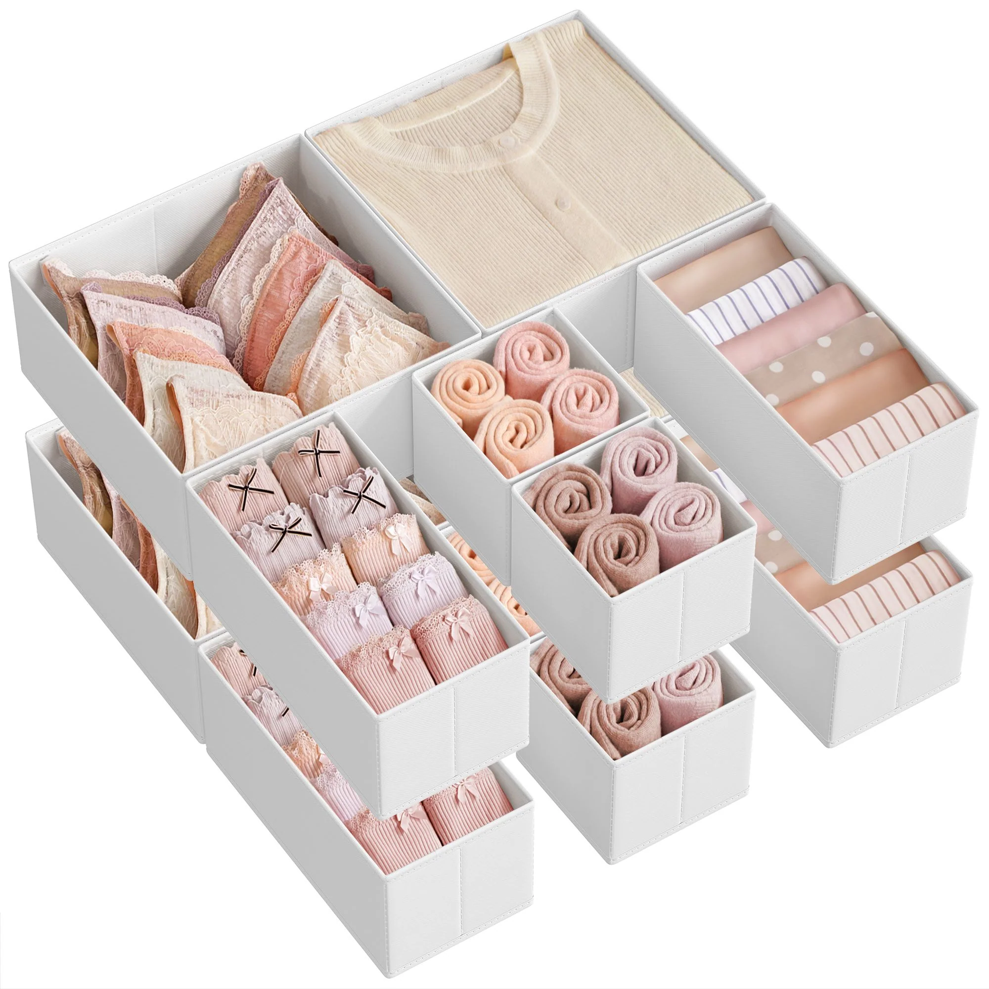 SONGMICS Lot de 12 boîtes de rangement pliantes en TNT pour chaussettes, sous-vêtements, soutien-gorge, cravates, écharpes, blanc nuage RDZ006W02