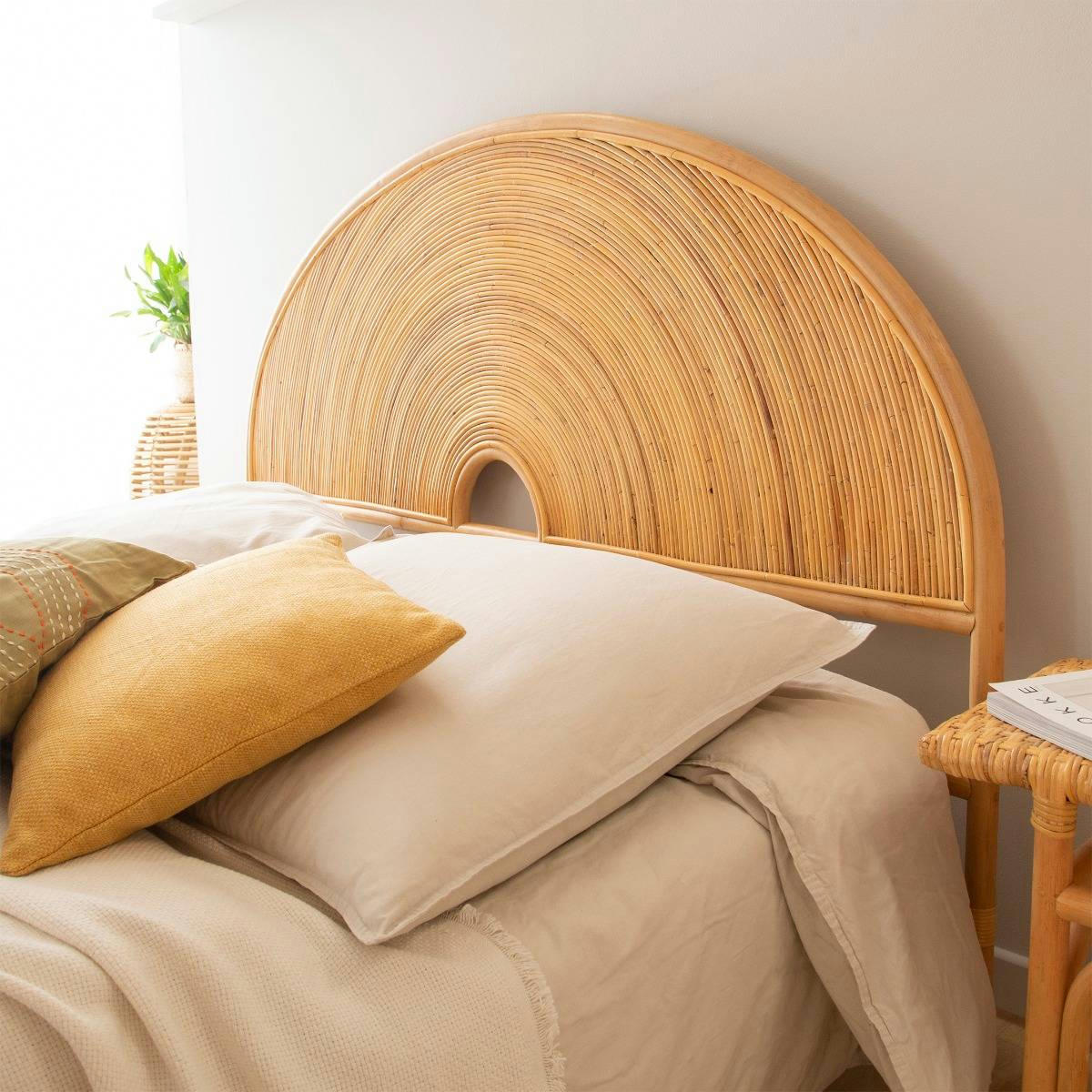 - Tête de lit en rotin marron 156 cm